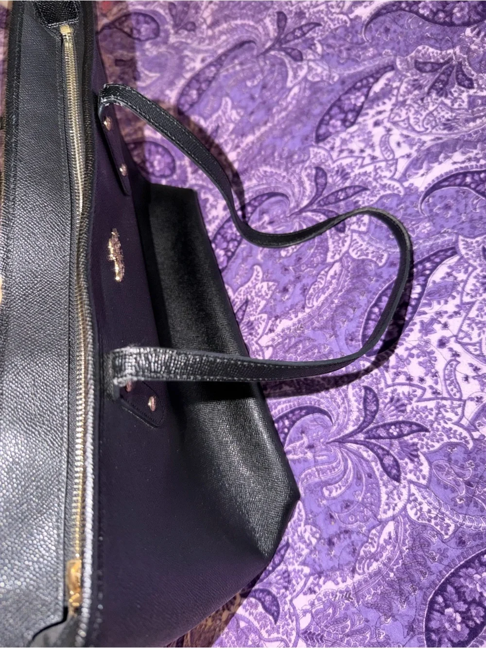 Coach City Zip Tote F58846 Black Crossgrain Leather Shoulder Tote Bag